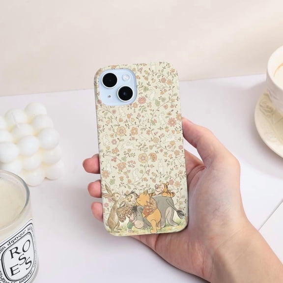 Cute Winnie the Pooh Flower Design Phone Case Pastel Matte for iPhone 17 16 15 14 13 12 11 Pro Max