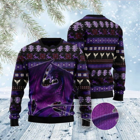 Purple Dragon 3D Christmas Sweater, Funny Xmas Sweater, Sweater Xmas