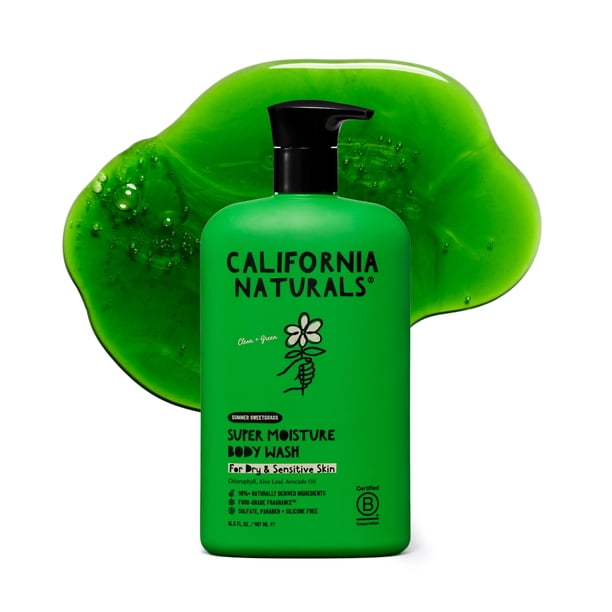 Gel de baño superhidratante California Naturals, gel de ducha suave para piel seca y sensible, hidratante e hidratante, hidratante y natural, vegano, sin parabenos ni sulfatos, 16,5 onzas líquidas