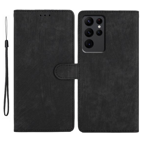 for Samsung Galaxy S23 Ultra Wallet Case, Premium PU Leather Card/Photo Slots Shockproof Classic with Wrist Strap Cash Pocket Wallet Purse Slim Flip Case Cover for Samsung Galaxy S23 Ultra, Black