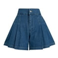 thumbnail image 4 of Clearance Sale! Women's High Waisted Jean Shorts Wide Leg Flared Denim Shorts With Pockets Stretchy Comfortable Casual Summer A-Line Pull On Blue XXXL Size, 4 of 4