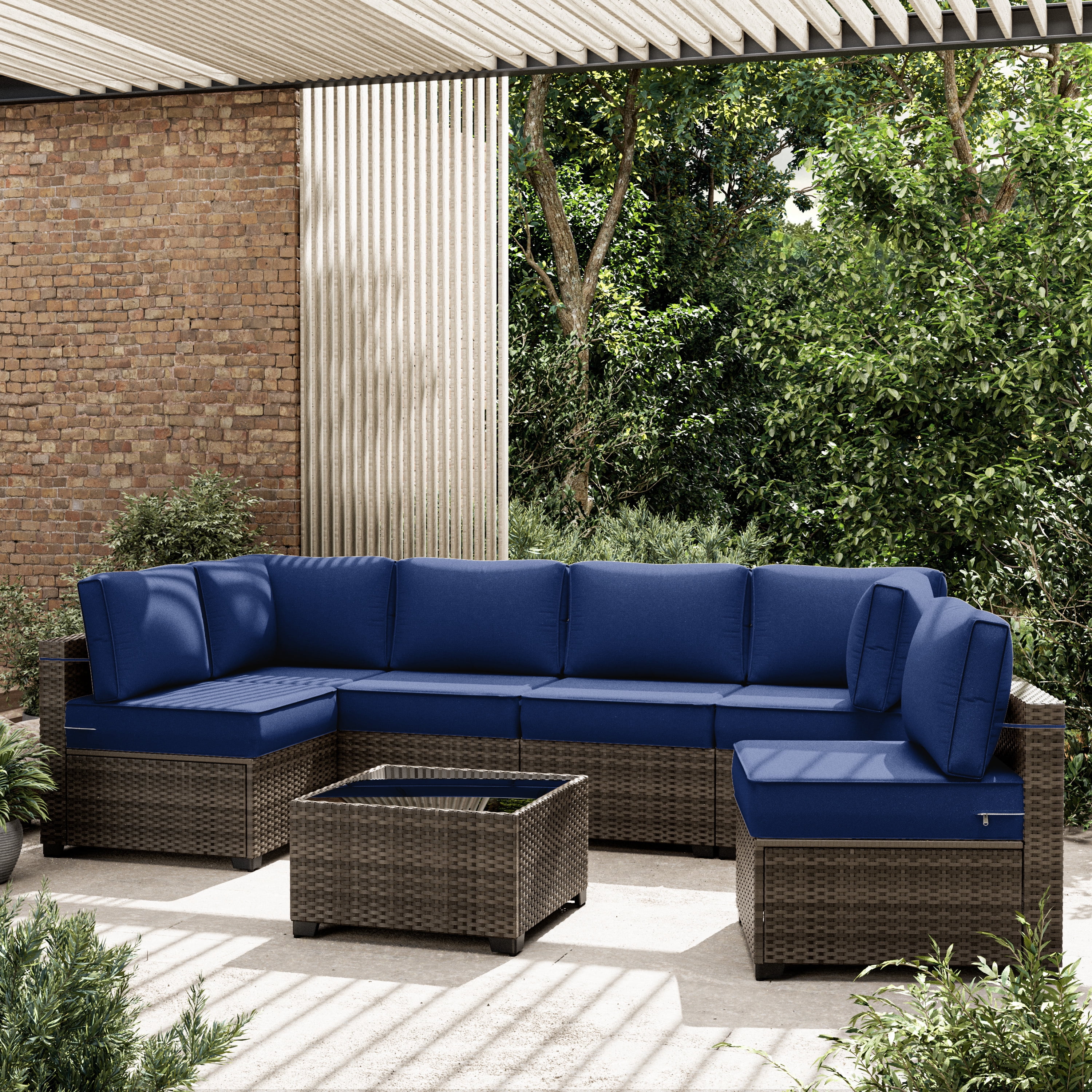 Snubbull 14 Piece 26" x 26" Patio Cushion Covers Replacement, Outdoor Patio Wicker Sofa Washable Cushion Slipcovers with Zipper, Blue