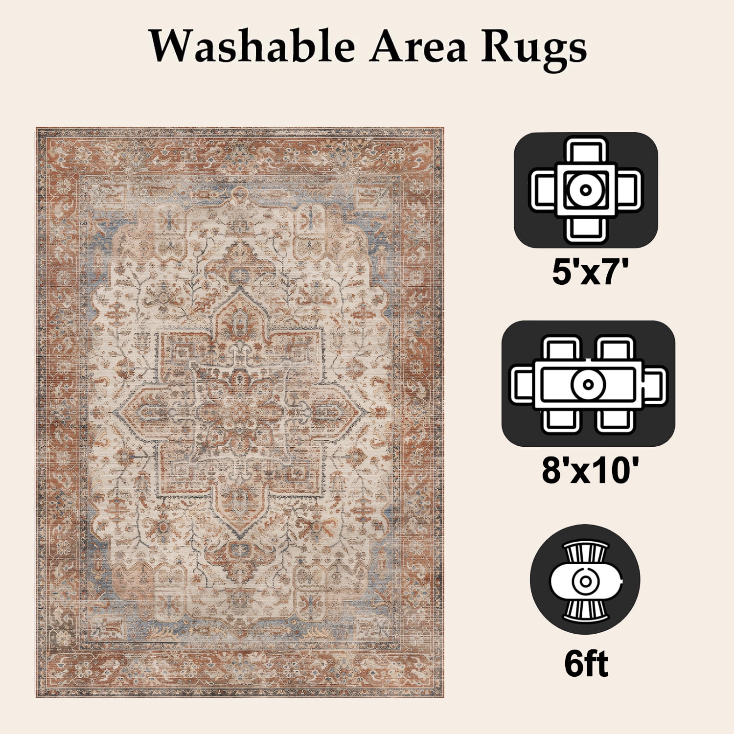Sanmadrola 5x7 Area Rugs for Living Room Carpet Washable Rug Non Slip for Kitchen Entryway Bathroom Bedroom Office