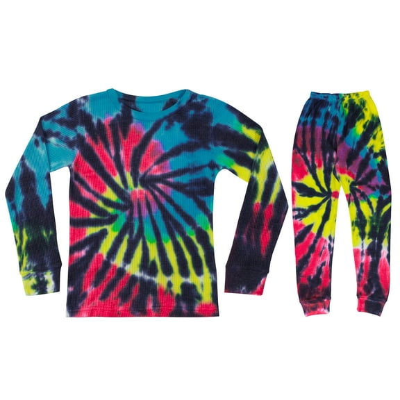 Just Love Girls Tie Dye Two Piece Thermal Underwear Set (Tie Dye - Blue With Brights, 14-16)