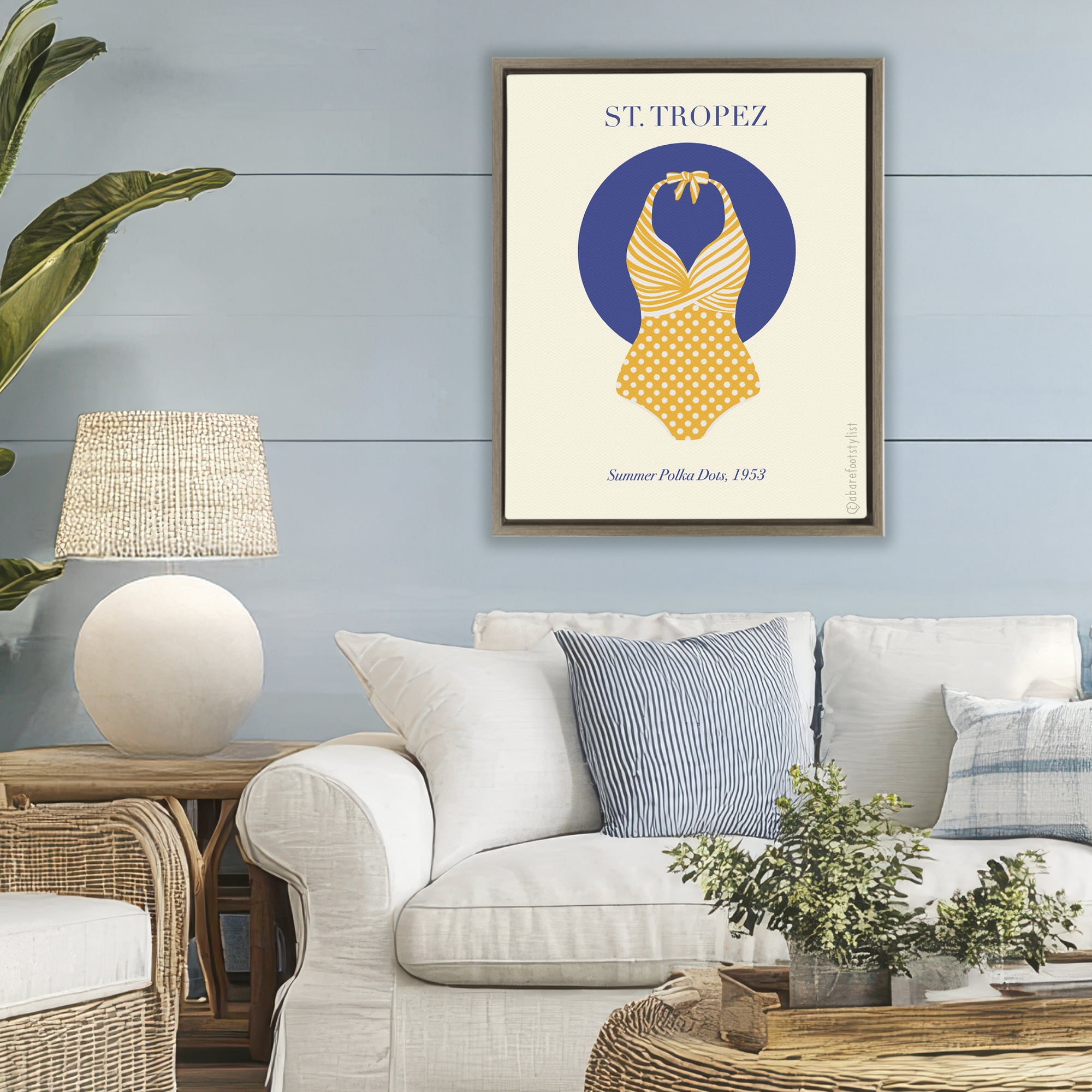 Stupell Industries St. Tropez Dotted Swimsuit Brown Framed Floater Canvas Wall Art, design by A Barefoot Stylist