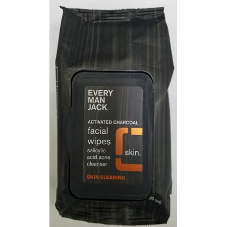 Every Man Men's Jack Purifying Activated Charcoal Skin Clearing Face Wipes for Normal to Oily Skin - 30 ct