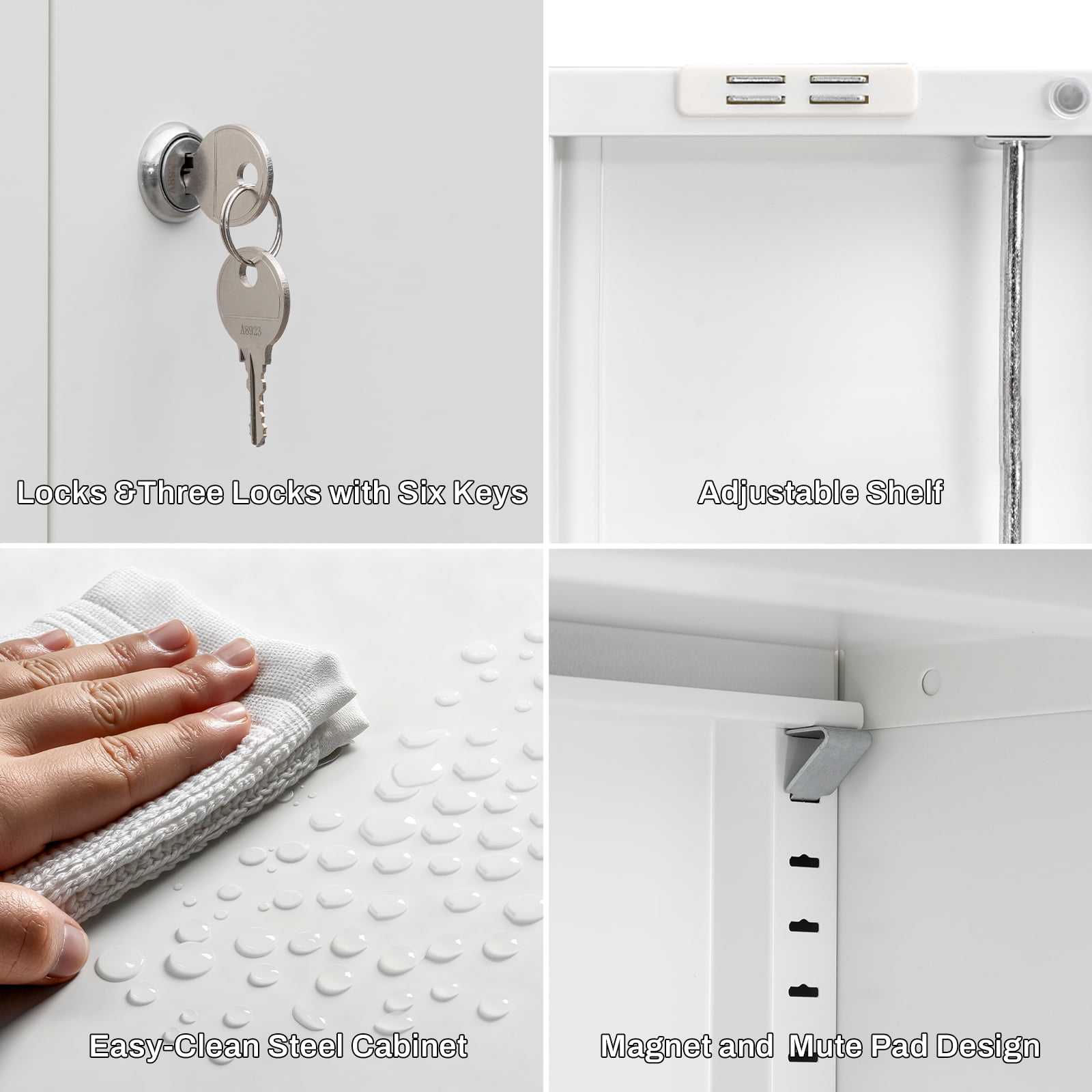 CJF Garage Cabinet, Metal Storage Cabinet with Doors and Shelves, for Home Office, Garage and Utility Room, White