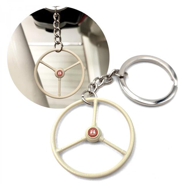 1948-65 Volkswagen Standard Beetle Beige Steering Wheel Keychain - Red Wolfsburg Button