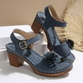 thumbnail image 5 of Htigea Womens Chunk Heel Sandals Fashion Open Toe Thick Soled Sandals with Ankle Strap Buckle Blue 7.5, 5 of 7