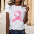 thumbnail image 2 of Pink Ribbon Shirts for Women Cancer Awareness Short Sleeve Crew Neck Tops Inspirational Casual Relaxed Fit Tees Z004-White L, 2 of 4