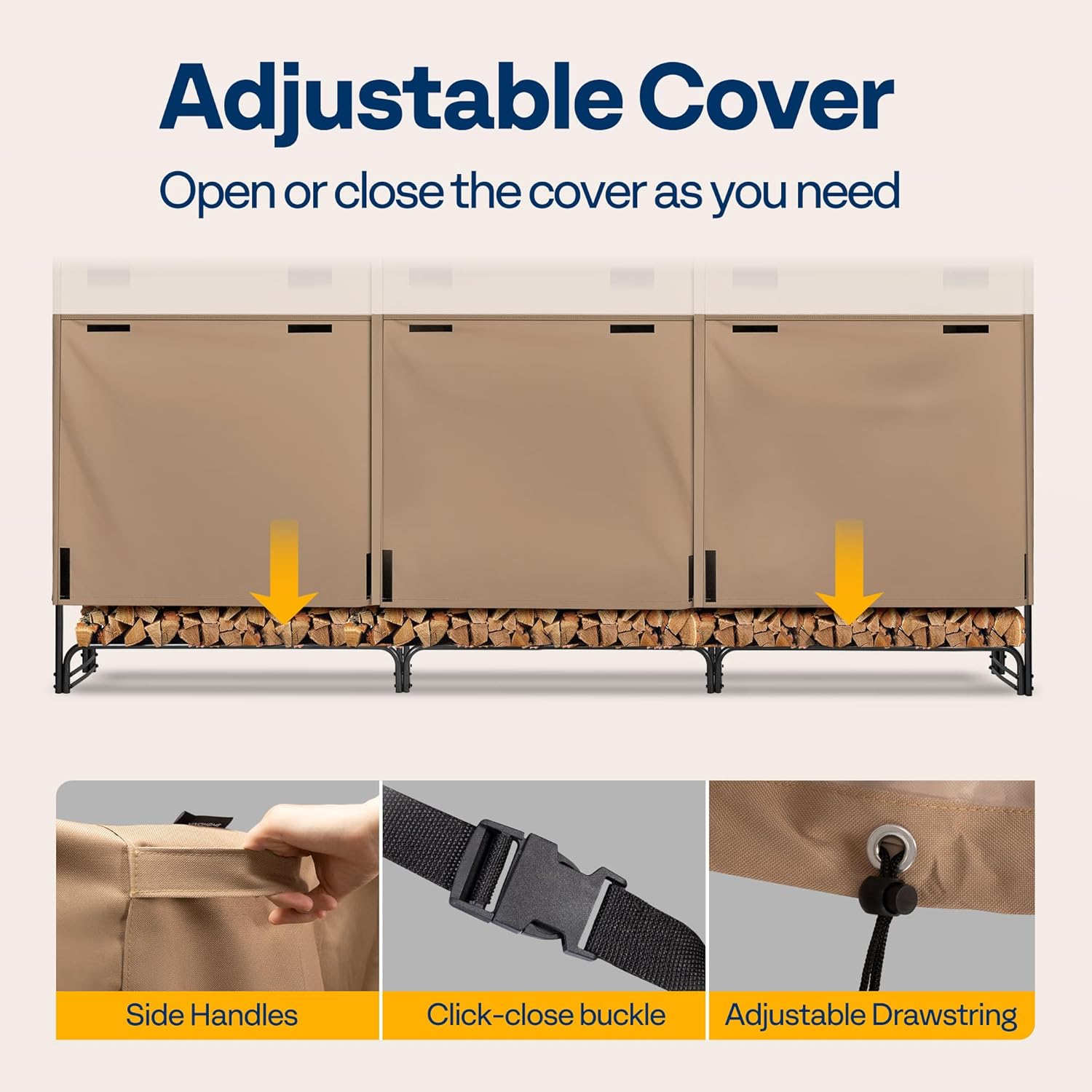 SPECSTAR 12ft Firewood Log Rack Cover, Heavy Duty 600D Oxford, Double Layer Outdoor Weather Resistant Fire Wood Storage Holder Cover with Zipper and Hook Loop Tape, Brown