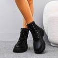 thumbnail image 2 of Taqqpue Women's Ankle Boots Round Toe Thick Sole Side Zipper Lace Up Mid Heel Comfortable Booties for Women Size 5.5-10.5 Fashion Dress Shoes Fall Winter Footwear Casual Walking Daily, 2 of 10