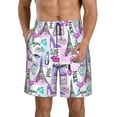 thumbnail image 2 of Uemuo Eiffel Tower and Hearts Pattern Men's Swim Trunks Hawaiian Beach Bathing Suit Swimsuits Beach Quick-Dry Shorts with Pockets-Large, 2 of 9