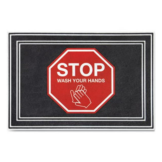 Apache Mills APH3984528832X3 Stop Wash Your Hands Message Floor Mats, Charcoal & Black