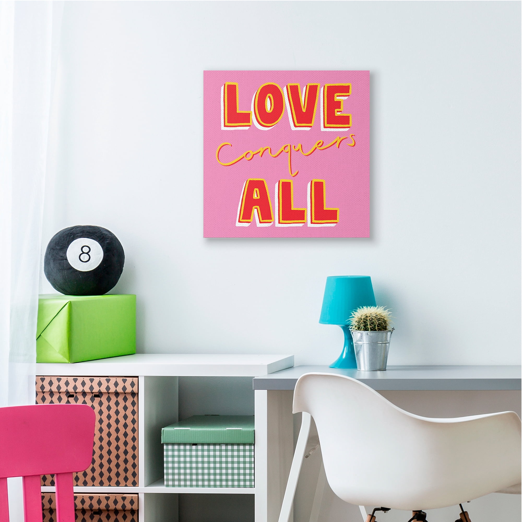 Stupell Industries Love Conquers All Bold Quote Red Yellow Text Canvas Wall Art, 24 x 24, Design by Hannah Steele