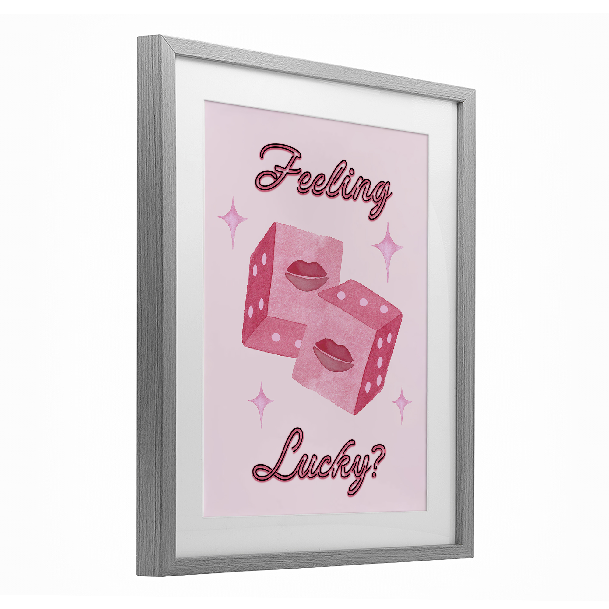 Feeling Lucky? Dice Gray Framed Print Under Glass, design by Nina Jacobs