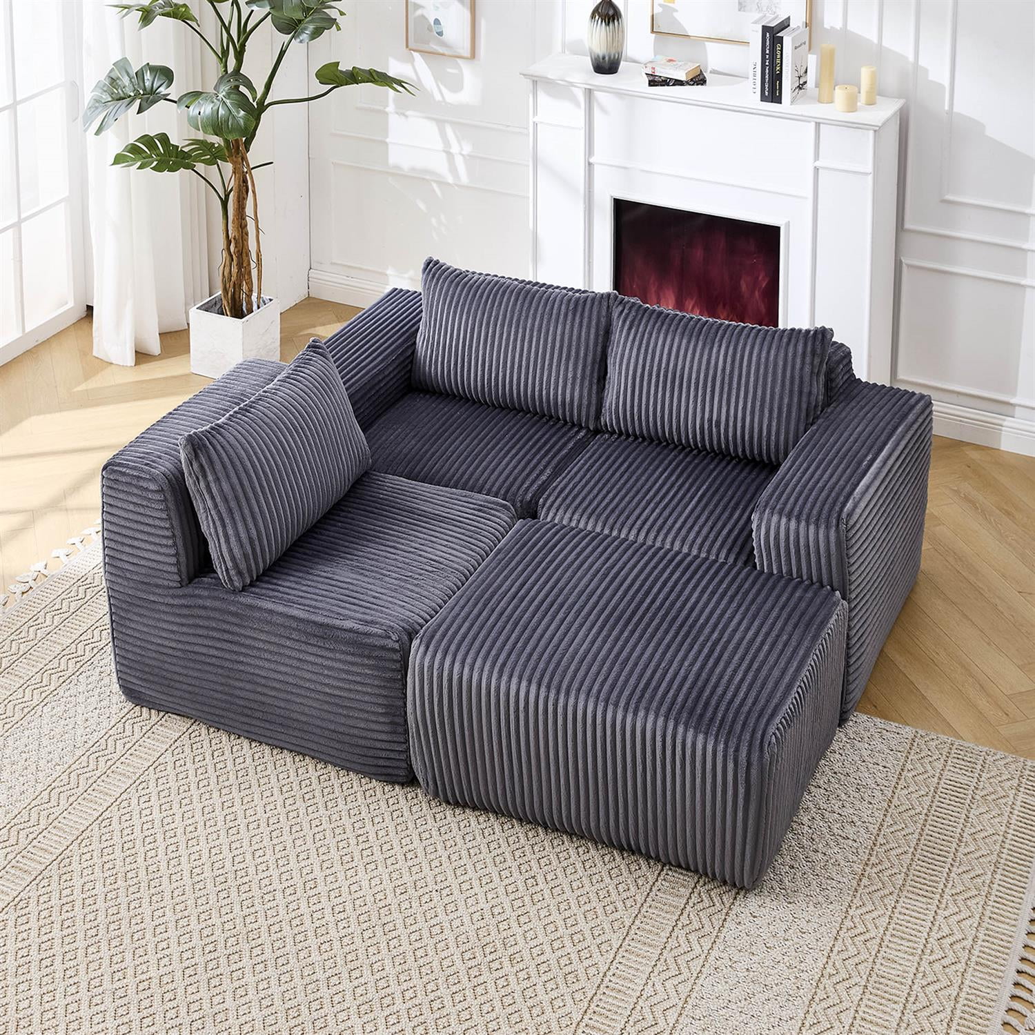 Demi Bonn 125" Modern Modular Sectional Sofa, L-Shaped Upholstered Cloud Couch with Deep Seats & Right Facing Chaise for Living Room, Dark Gray