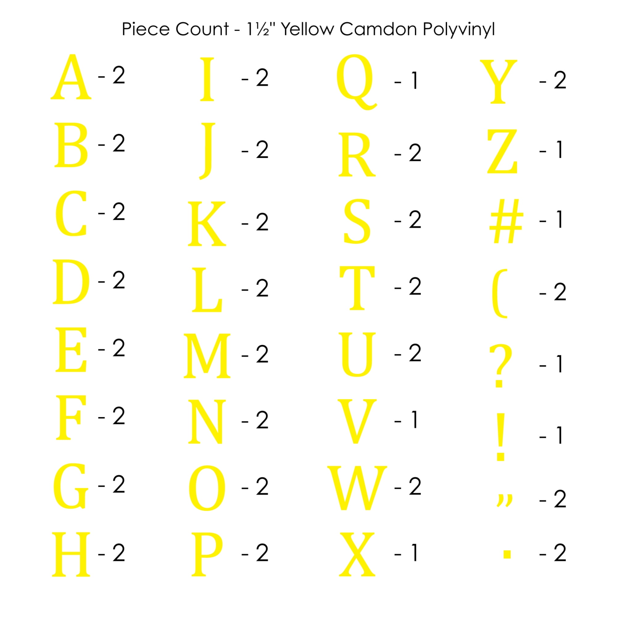 9-318 Yellow Camdon Polyvinyl Iron-on Letters 1 1/2 – SEI Crafts