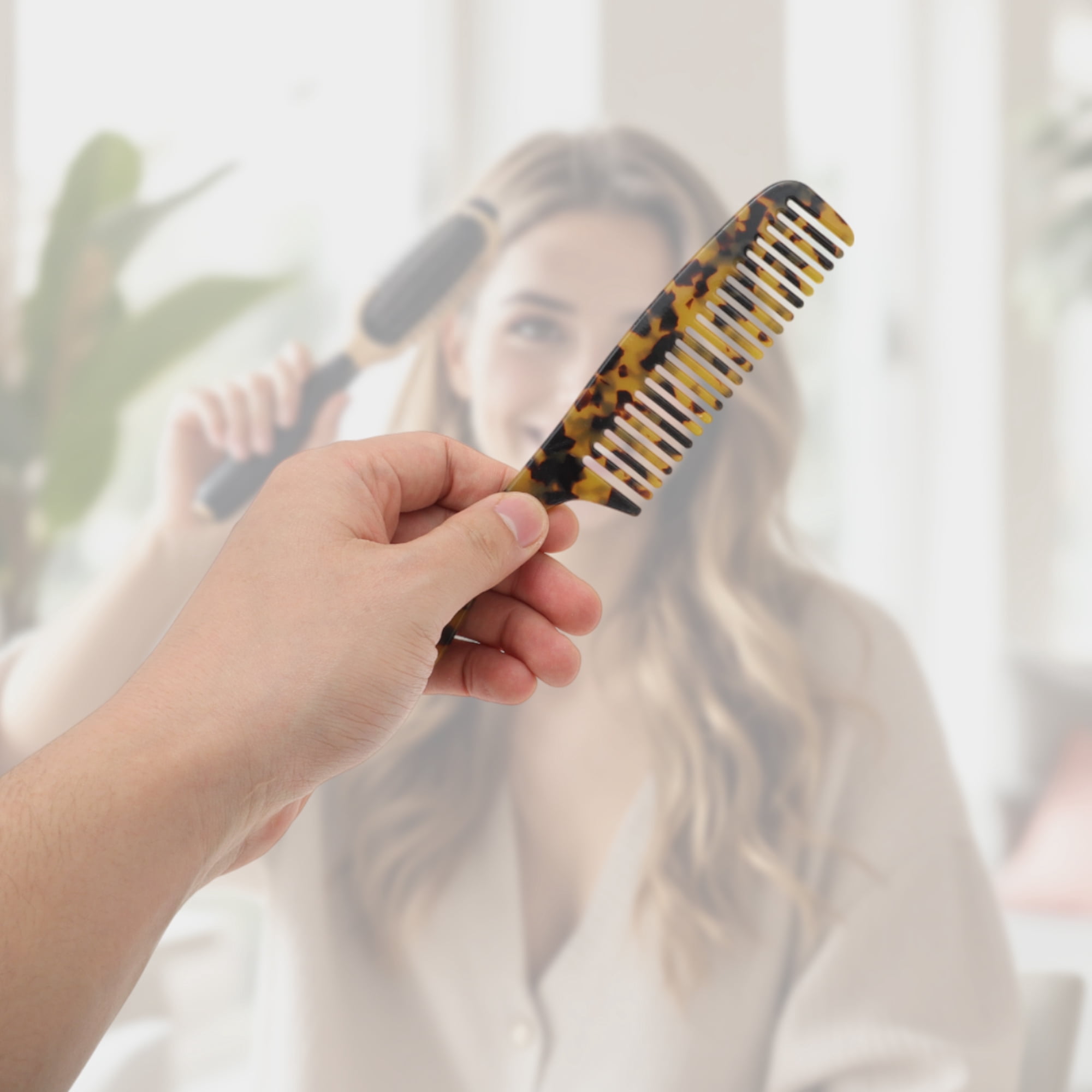 Unique Bargains 1 Pc Portable Long Handle Hair Comb for Women Men Tortoiseshell Color
