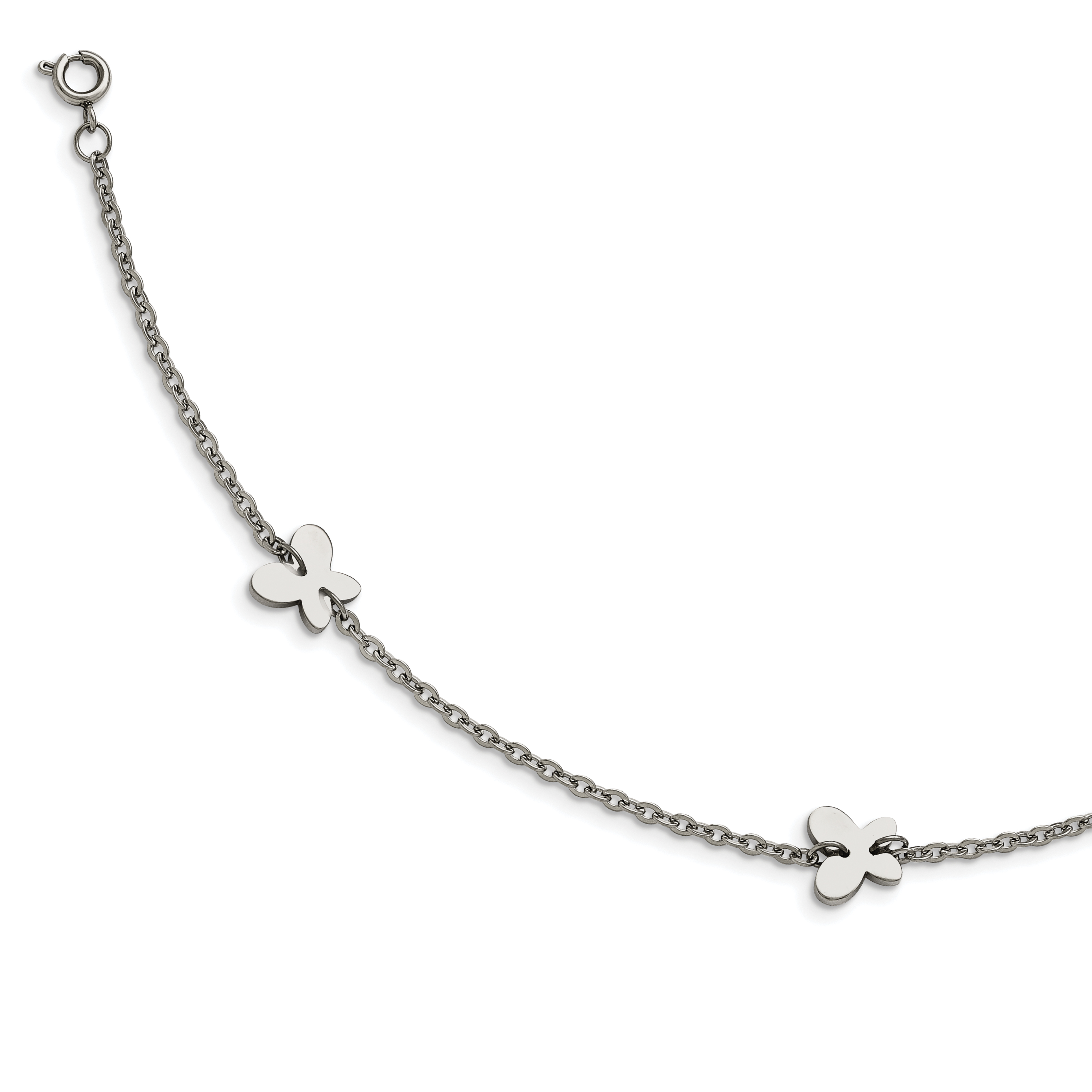 Stainless Steel Polished Butterfly Charms with 1in Extension Anklet