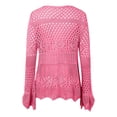 thumbnail image 5 of JIAYUE Women's Swimsuit Cover-Ups Solid Color Long Sleeve V Neck Lace Up Knit Scalloped Beach Hollow Cardigan Comfortable Swimwear Cover Up Top, 5 of 6