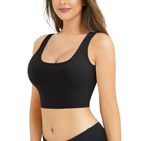 

CtriLady Strappy Sports Bra for Women Padded Cross Back Longline Padded Yoga Impact Crop Tops Medium Support Wirefree Workout Running Camisole Bra(Black 3X-Large)