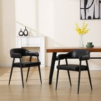 Guyou Modern Dining Room Armchairs Set of 2, Retro Faux Leather Upholstered Dining Chairs, Mid-Century Open Back Kitchen Side Chairs for Dining Room Living Room Kitchen, Black
