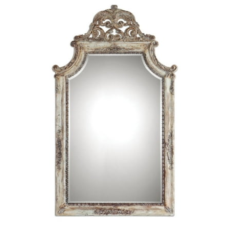 53" Antiqued Ivory and Rotten-Stone Rectangular Beveled Wall Mirror