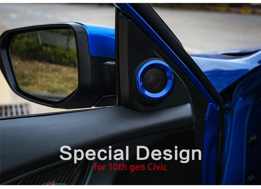 Light blue Anodized Aluminum Car Door Audio Speaker Trims for Honda Civic 2016 2017 2018 2019 Thenice for 10th Gen Civic A-Pillar Loudspeaker Decorations Circle Rings 