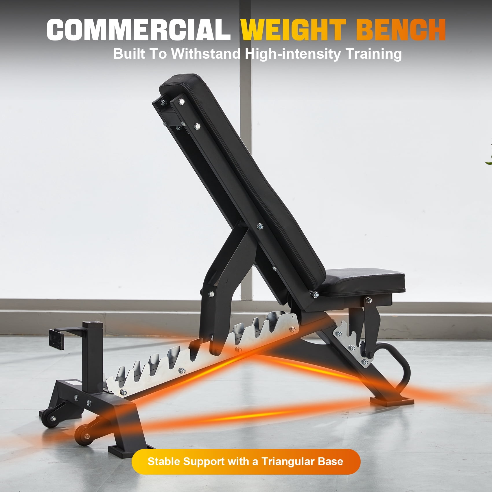 GXMMAT Adjustable Weight Bench, Heavy Duty Workout Bench for Body Strength Training and Garage Gym, Home Gym Exercise Equipment with Wheels, Quick Installation, Can Be Stored Upright