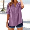 thumbnail image 2 of Plebaso Womens Casual Shirts Button V Neck Short Sleeve Shirts Loose Pullover Summer Lightweight Blouses, 2 of 7