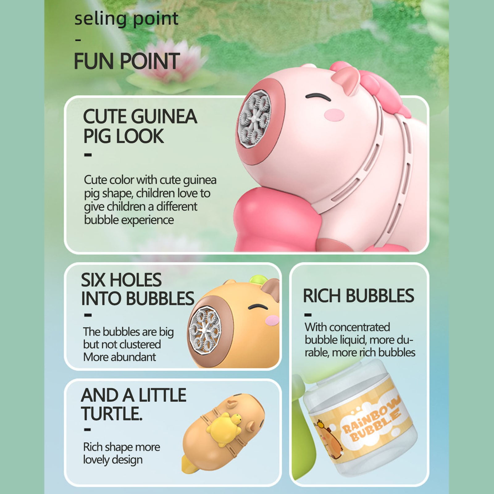 Cute Capybara Design Bubble Blower with Six Hole Continuous Bubble Production for Outdoor Play, Birthday Party Favors, Summer Beach Fun and Backyard Entertainment with Battery Powered Operation