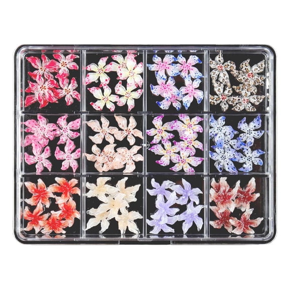 3D Nail for Art 60 Pcs 12 Color Nail Rhinestone Design DIY Adjustable Acrylic Soft Lily Flower for 3D Flower Nail-Gems