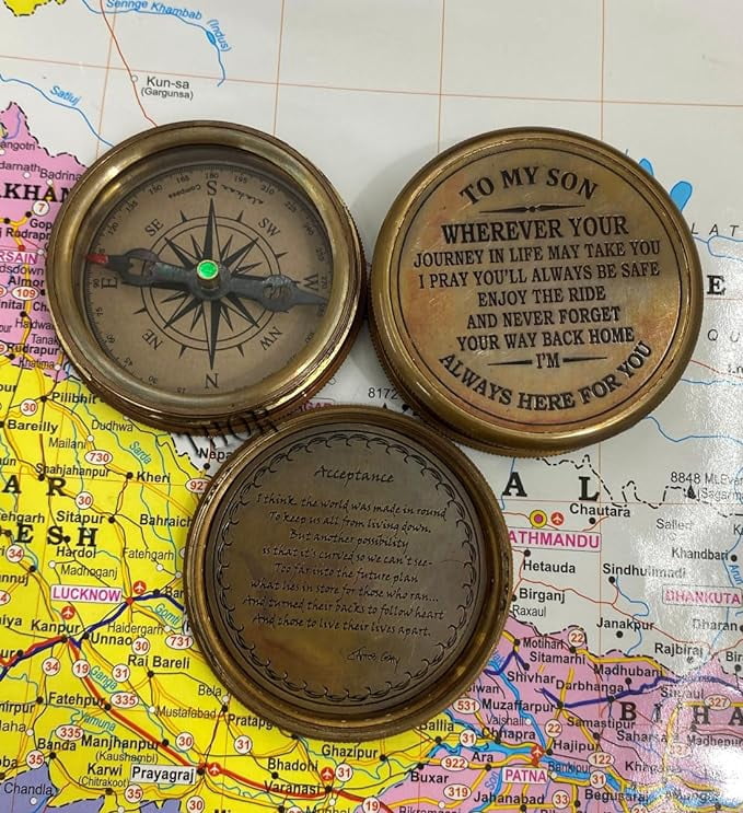 Brass Compass Compass –to My Son Always her for You Engraved Compass Boating Compass, Wedding Gift Gifts Graduation Day Gifts for Son Brown Antique 3 Inch