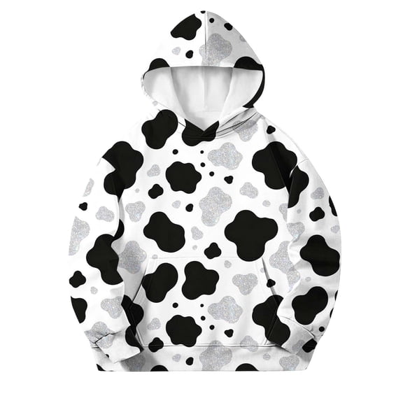 ZACPNCV Kids Cow Print Hoodie Long Sleeve Pullover Hooded Sweatshirt with Kangaroo Pocket Loose Casual Daily School Outfit for Boys Girls 3-4 Years