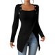 thumbnail image 1 of Túnica ligera con dobladillo asimétrico y botones para mujer - Top informal de manga larga, material de poliéster, tallas S-XL, perfecto para el otoño, 1 of 3
