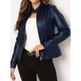 thumbnail image 4 of Women's Faux Leather Jacket, Stand Collar Moto Biker PU Coat for Women, Slim Fit Zippered Outwear for Casual Fall Winter Fashion, 4 of 7