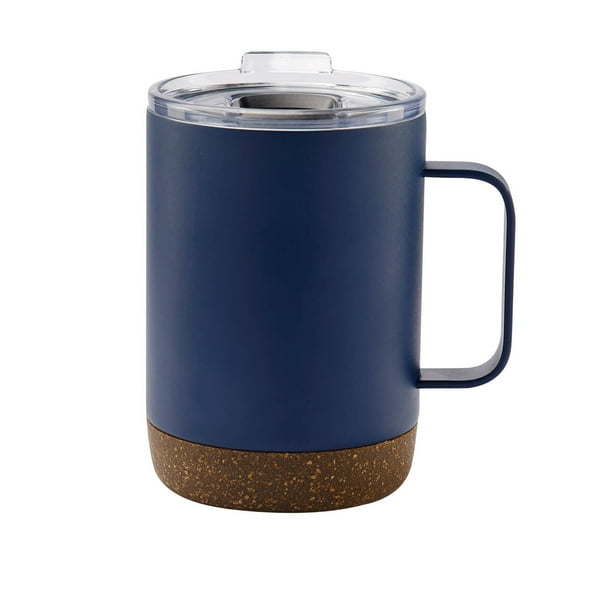 Taza Doble Pared Base Corcho Azul, Acero Inoxidable / Corcho / Plástico 340ml