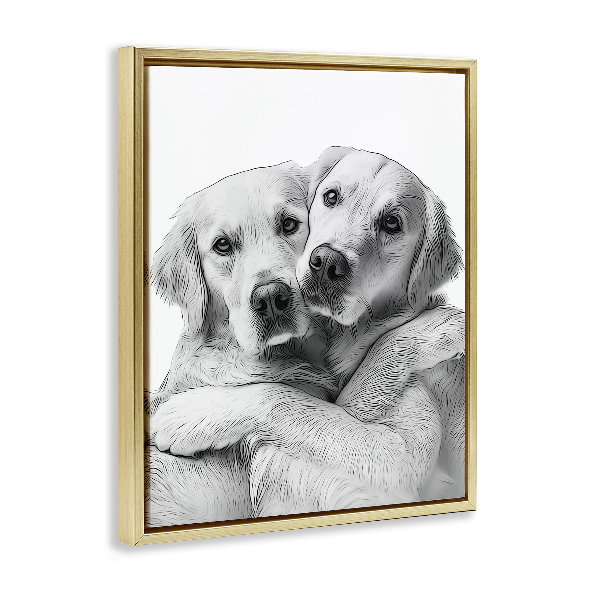 Stupell Industries Two Hugging Dogs Animals & Insects Painting Gold Floater Framed Art Print Wall Art, 25 x 31