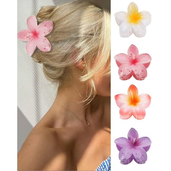 Flower Hair Claw Clips-4PCS for Thick Hair,Strong Hold Nonslip,Hawaiian,Cute Large Hair Clips,Banana Clip for Thin Hair