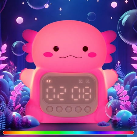 Axolotl Alarm Clock with Night Light for Kids, Rechargeable Silicone Lamp Time to Wake Clock,Cute Animal Tabletop Lamp, Perfect Sleep Companion for Boys Girls
