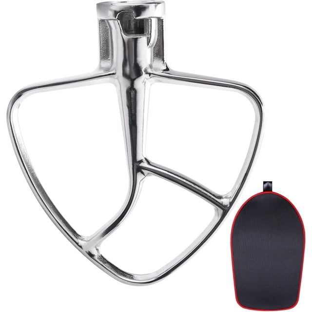 Batteur Plat en Acier Inoxydable pour Batteurs sur Socle KitchenAid à Tête Inclinable de 4,5 à 5 Pintes, Accessoire de Palette pour Accessoire de Batteur KitchenAid, Va au Lave-Vaisselle, et Tapis Coulissant pour Batteur