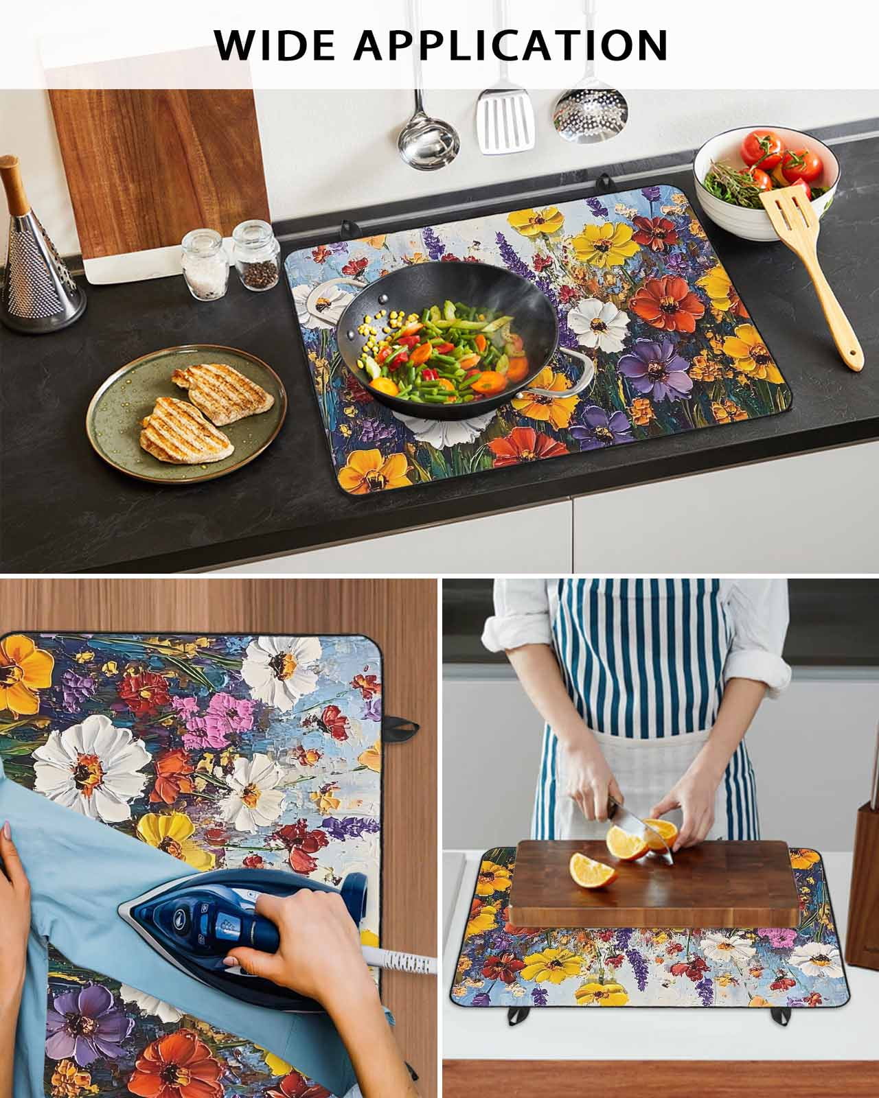 nqOlkjepod Large Induction Cooktop Protector Mat 24"x21", Vintage Wildflowers Stove Top Covers for Electric Stove, Oil Painted Abstract Botanical Stove Burner Cover Mats, Glass Top Stove Cover