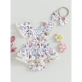 thumbnail image 3 of Bagilaanoe Newborn Easter Outfits Baby Girl Rompers Dress Print Fly Sleeve Bodysuits + Headband 3M 6M 12M 18M Infant Patchwork A-line Dresses, 3 of 8
