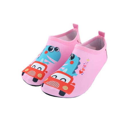 

Tenmix Kids Aqua Socks Diving Beach Shoe Quick Dry Water Shoes Swim Barefoot Unisex Non-Slip Soft Sole Pink Car 13C-1Y