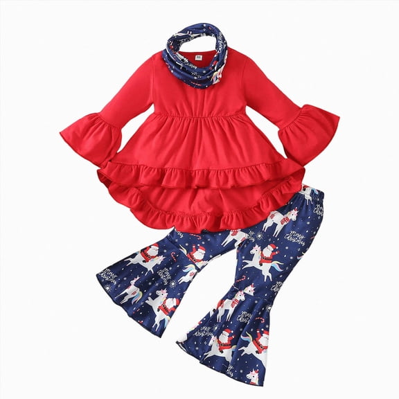 Ccpelsie Toddler Girl Clothes Fall Winter Flare Pants Set Toddler Kids Bell-Bottoms Outfits(Red,2-3 Years)