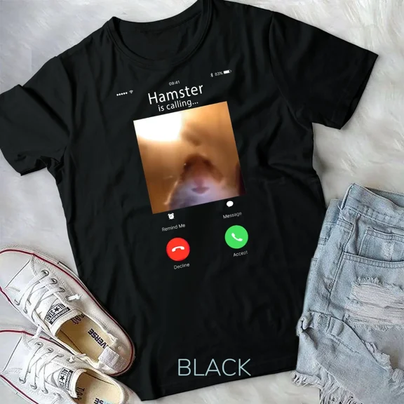 Staring Hamster Calling on Video, Funny Dank Meme and Rodent Lover Gift New Unisex T-Shirt