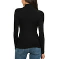 thumbnail image 5 of Rigardu Women Casual Solid Long Sleeve Mock Turtleneck Blouse Tops Slim Fit Stretchy Layer Tee Shirts Black + L, 5 of 7