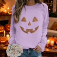 thumbnail image 2 of Trendfront Womens Halloween Pumpkin Face Sweatshirts Crewneck Long Sleeve Rhinestone Graphic Jack O Lantern Design Casual Fall Pullover Tops, 2 of 5