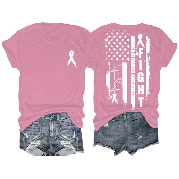 Pink Short Sleeve Shirts for Women Breast Cancer Awareness Women's Breast Cancer Awareness T Shirt Fashion Clothing
